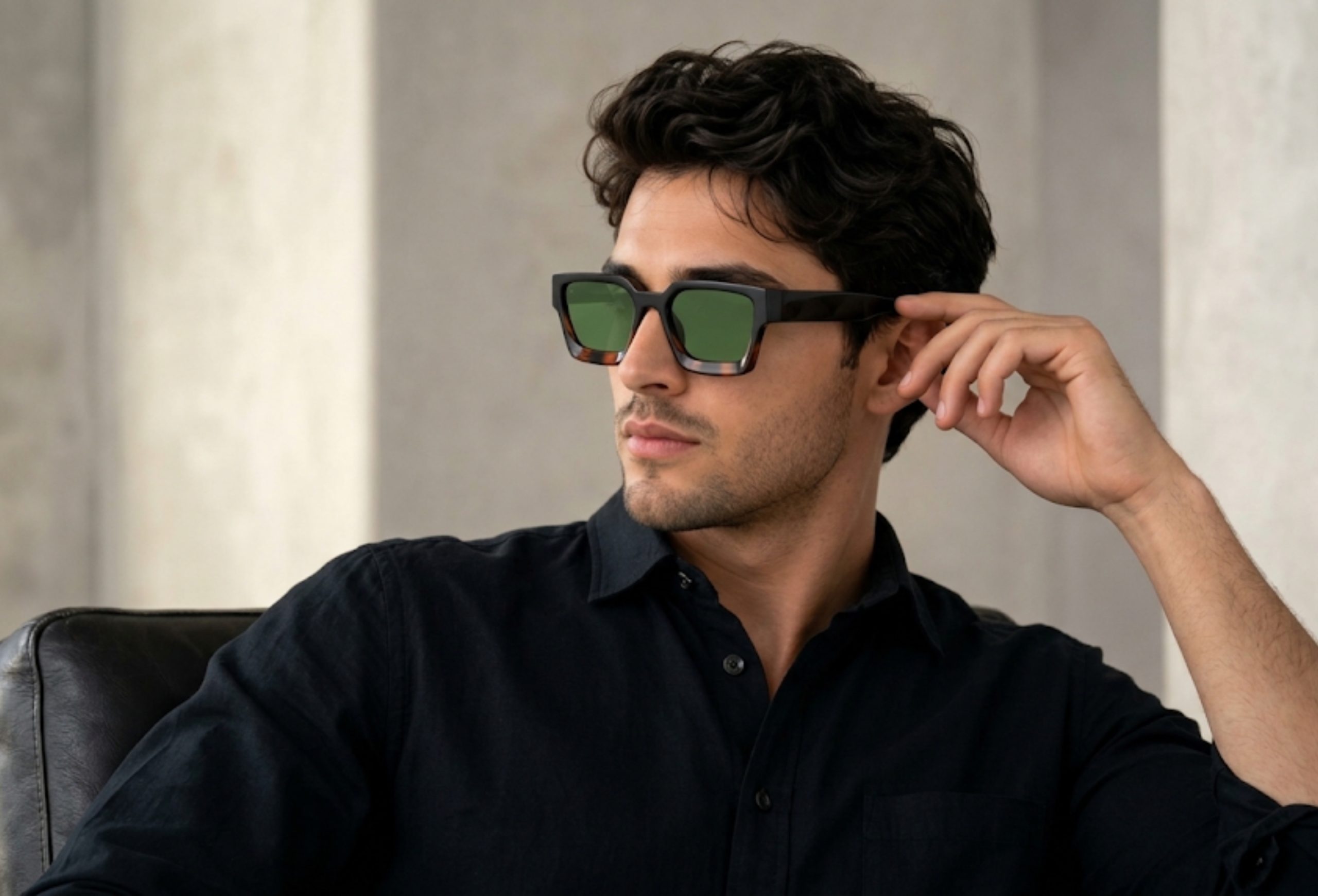 Shadow Ridge Acetate Block Black / Tortoiseshell Green Unisex Sunglasses - Image 5