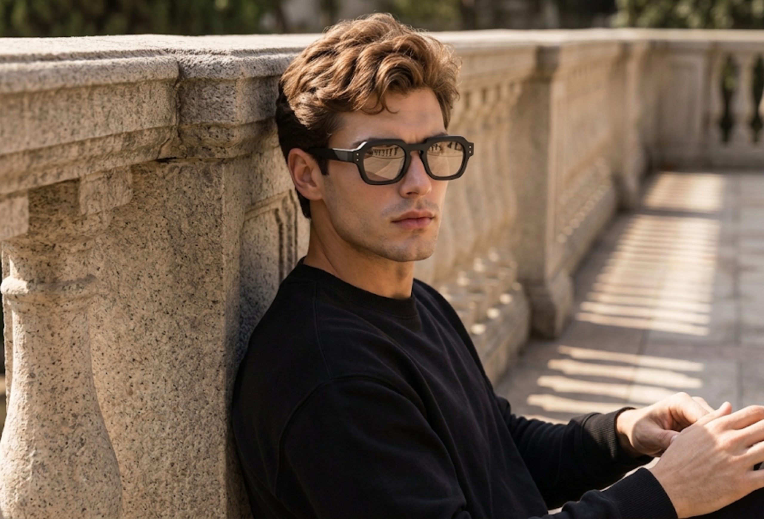 Onyx Sculpt Bold Acetate Matte Black Light Brown Sunglasses - Image 5