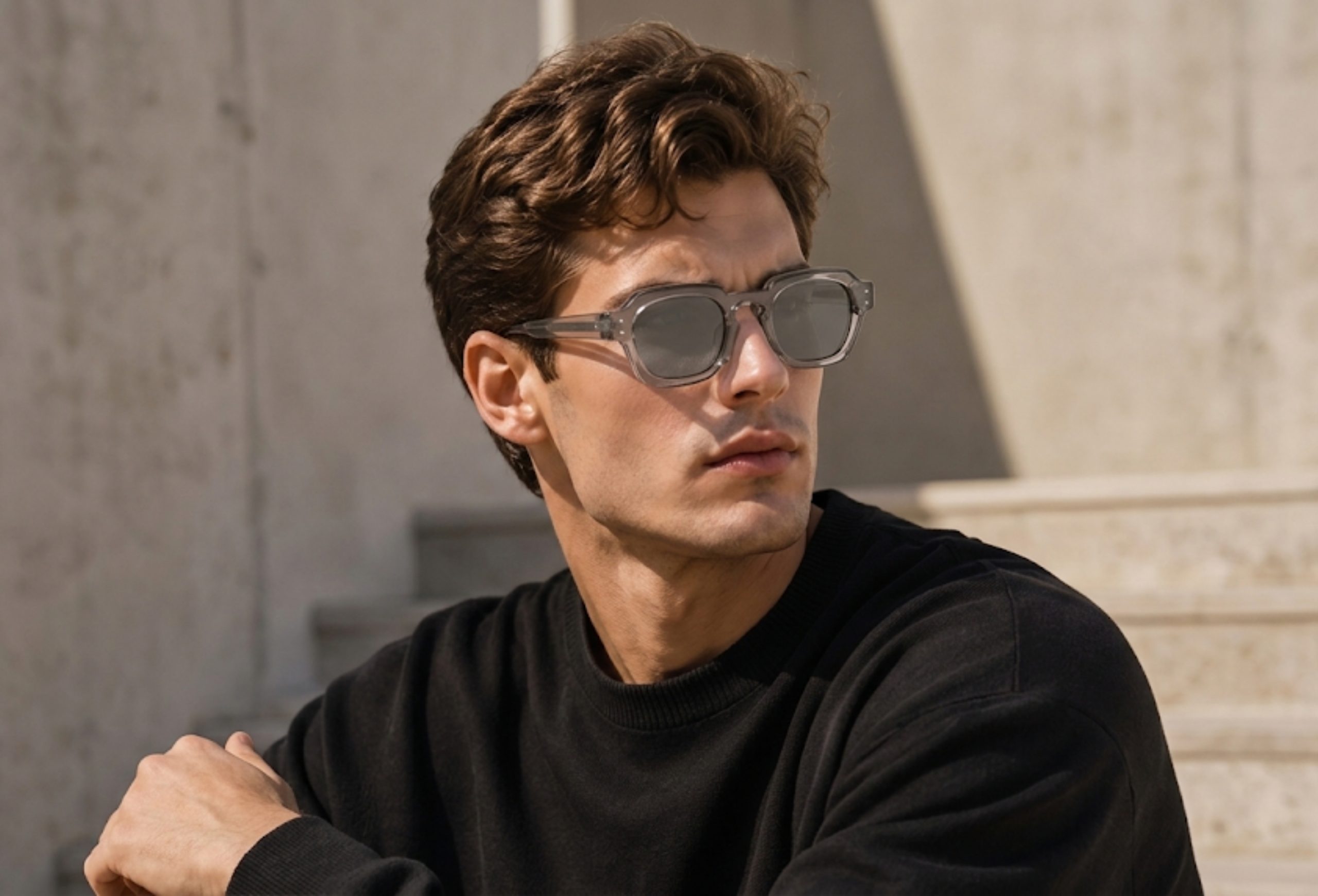 Shadow Ridge Square Acetate Translucent grey / Dark grey Unisex Sunglasses - Image 5