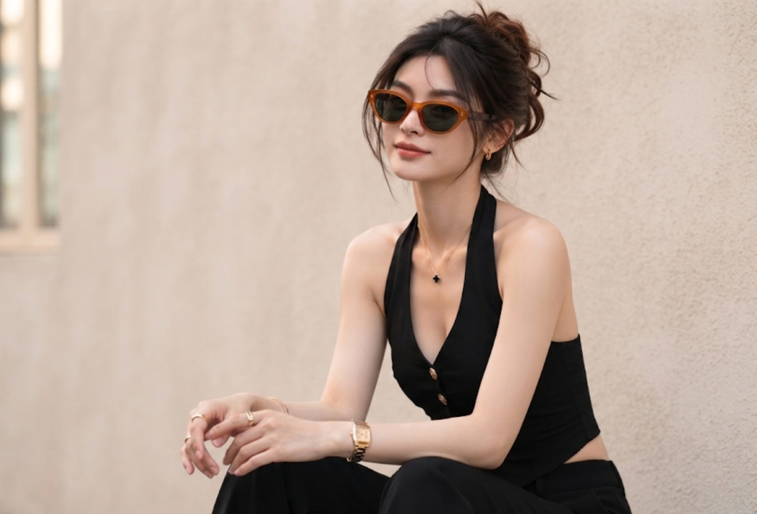Prism Vista Cat-Eye Translucent Orange / Dark Green Unisex Sunglasses - Image 4